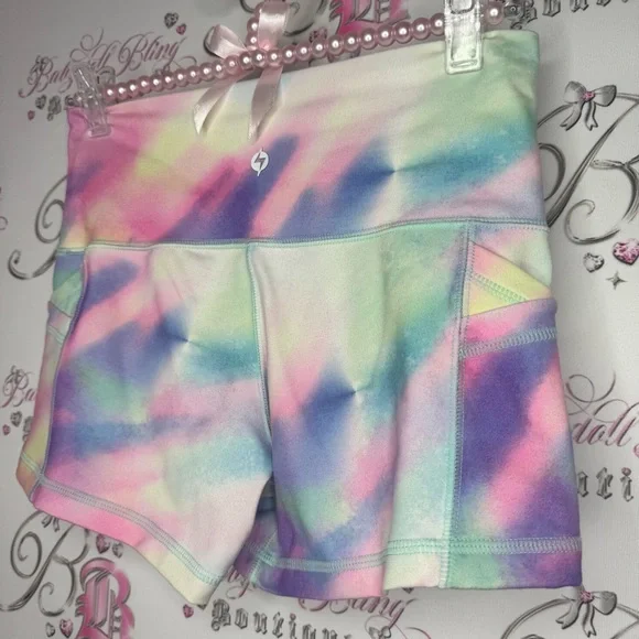 Pop flex active shorts cotton candy tie dye 🍭 pockets on sides pastel rainbow 🌈 - Picture 3 of 8